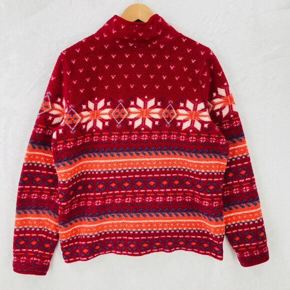 LL Bean Fleece Sweater Womens XL Cozy Cottage Funnel Neck Fair Isle Pullover Red - Picture 11 of 14
